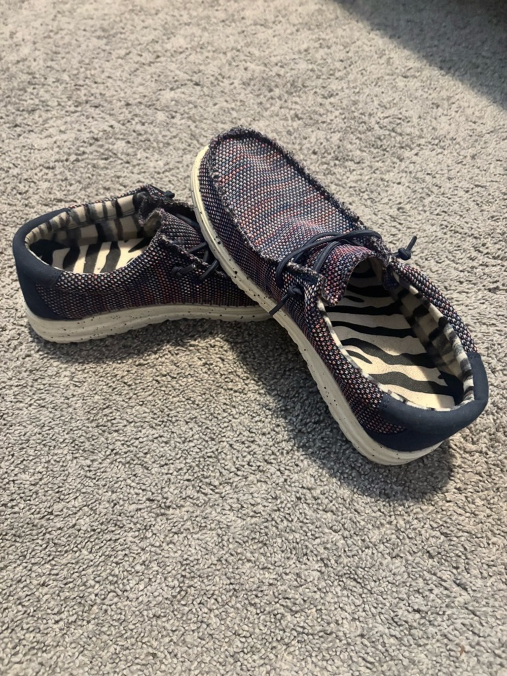 Hey Dude Navy Knit Slip-On Loafers with Multicolor Speckle